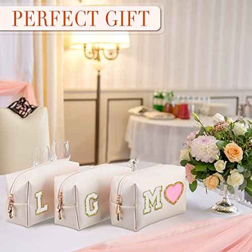 Sanwuta 9 Pcs Makeup Bags Bulk PU Double Zippers Cosmetic Bag Makeup Toiletry Pouch Portable Travel Organizers Case for Women Bridesmaid Party End of The Year Christmas Gift(Ivory White)