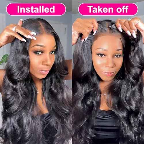 Durya Glueless Wigs Human Hair Pre Plucked Pre Cut 5x5 HD Lace Closure Wigs Human Hair Wear and Go Glueless Wigs Body Wave Lace Front Wigs for Black Women 250% Density 22 Inch