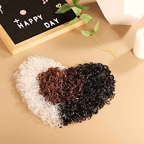 Funtopia Mini Hair Ties, 2500Pcs Soft Hair Rubber Bands and Elastics for Girls Women with Organizer Box (Black, Clear, Brown, Dark Brown)