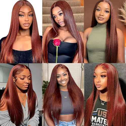 30 Inch 13x6 Reddish Brown Lace Front Wigs Human Hair Pre Plucked Straight Wigs Human Hair 13x6 Hd Lace Frontal Wigs 180% Density 33b Colored Auburn Wig Glueless Reddish Brown Wig for Women
