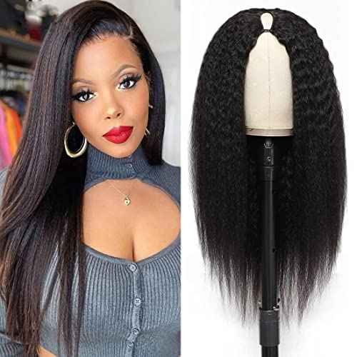 V Part Kinky Straight Human Hair Wigs - 22inch Virgin Hair V Shape Half Wigs for Black Women
