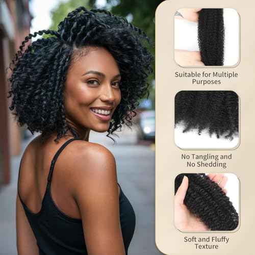 Afro Kinkys Bulk Human Hair for Mini Twist, Braiding, Loc Repair, Kinky Curly Hair, Natural Afro Bulk for Dreadlocks 3 Packs 90 Gram Natural Black Color(1B, 16 Inch£©