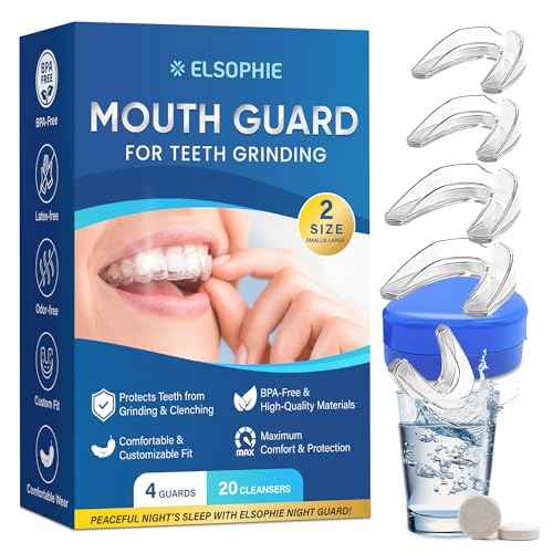 Mouth Guard for Grinding Teeth at Night: Night Guards for Teeth Clenching Custom Fit for Nighttime Protection 4 Pack + 20 Cleansing Tablets