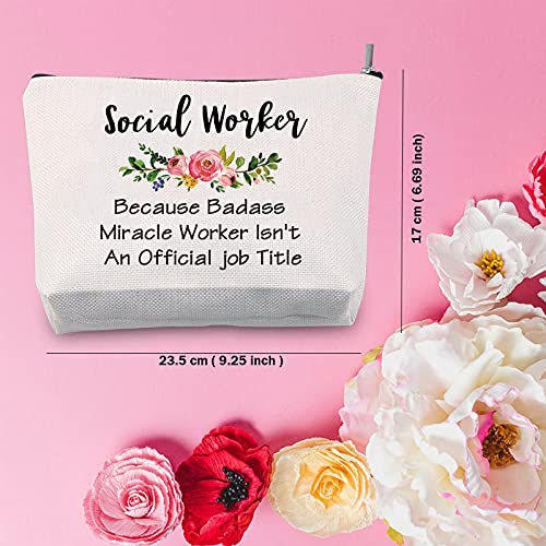 TSOTMO Social Work Appreciation Gift Social Worker Graduation Gift for Woman Because Badass Miracle Worker Isn't An Official Job Title Makeup Bag(Social Worker)