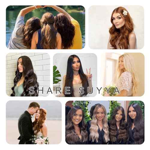 SUYYA Real Human Hair Clip in Extensions - 7 Pcs Straight Remy Hair Clip ins for Women - Double Weft 18 Inch #1B Off Black 80G