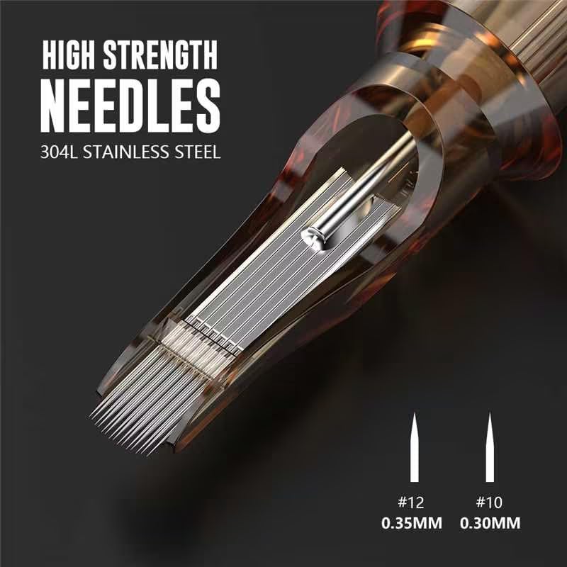 RHEIN Tattoo Cartridge Needles 20pcs 13RM #10 Bugpin 13 Round Magnum Needle Diameter 0.3mm, 3.5mm M-Taper for Tattoo Artists & Beginners Open Tips EN02-20-OF1013RM