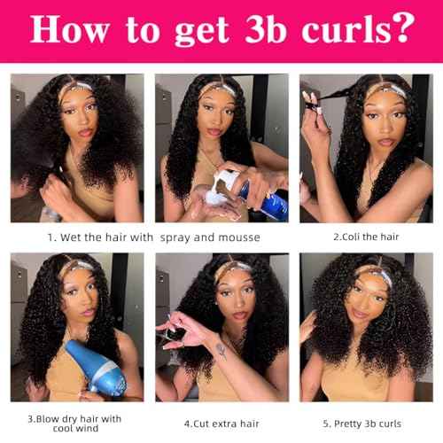 Smoothair Headband Wig Human Hair Kinky Curly Headband Wigs for Black Women Human Hair Wigs Glueless 24 Inch None Lace Front Wigs 150% Density (No Mixed)
