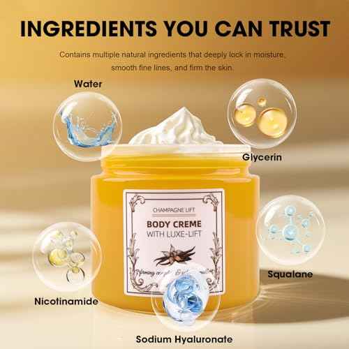 Champagne Body Creme, Champagne Lift Body Creme with Firming Complex & Pink Pepperslim, Deep Hydration & Smoothing Body Cream, Firms & Lifts Arms & Legs, Hydrates Dry Skin, Vanilla Scent