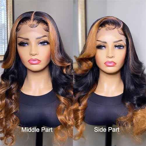 NICY 360 Transparent Lace Body Wave Wig Remy Human Hair Updo Pre Plucked Glueless Frontal Wigs Hair Extrenstion with Baby Hair (30 highlight wave, 18inch)