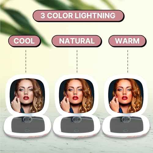 Lighted Makeup Compact Mirror, 3.9 Inch ? 1x/10x Magnification Portable, LED ? Auto Light On/Off - USB Charging, (Blush Marble)