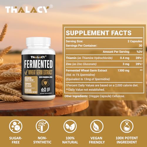 Spermidine Supplements 13mg - 1300mg Wheat Germ Extract Capsules Potent Formula with Higher Spermidine Content and Zinc for Healthy Aging, Daily Immune System and Cell Renewal, 120 Capsules