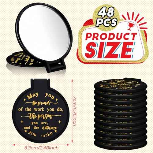 Weysat 48 Pcs Black Pocket Compact Mirror Bulk with Positive Saying, Inspirational Gifts for Women, Small Bulk Gifts for Christian, Church, Guest, Christmas, Birthday Party Favors
