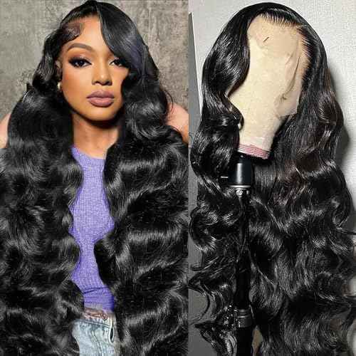 Anderah 13x6 Body Wave Lace Front Wigs Human Hair 13x6 HD Lace Glueless Human Hair Wig Pre Plucked Natural Hairline Brazilian Human Virgin Hair Long Black Body Wave Wig for Women 180% Density 30Inch