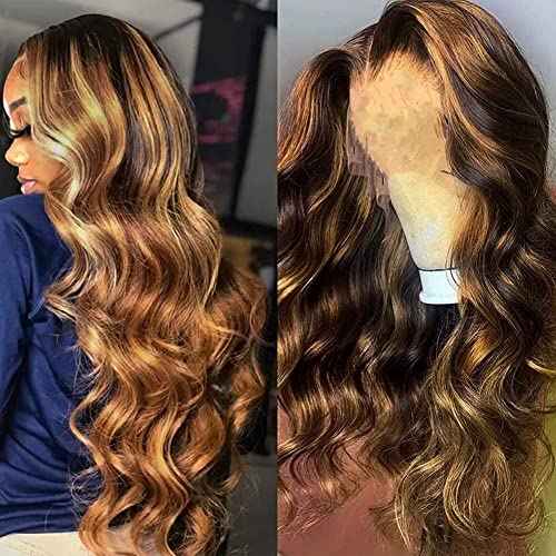 Honey Blonde Lace Front Wig Human Hair Ombre Human Hair Wigs Wide Lace 180 Density Human Hair Wig 28 Inches