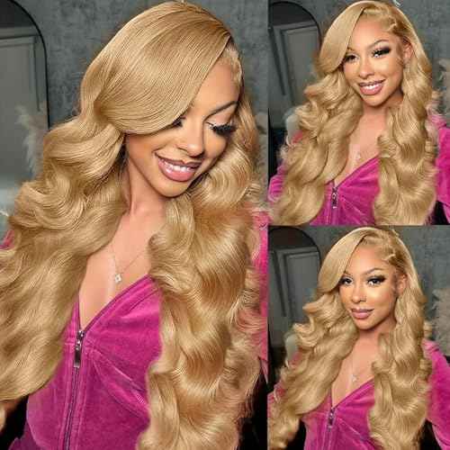 Honey Blonde Lace Front Wig Human Hair Body Wave 13x4 HD Lace Frontal Wigs Pre Plucked 180% Density Colored Honey Blonde Human Hair Lace Front Wigs for Black Women 13x4 Real Remy Hair Lace Wig 20 Inch