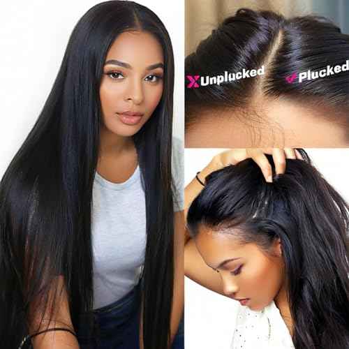 VibeFusion 13x4 HD Transparent Lace Front Human Hair Straight Wig 200% Density Glueless Pre-Plucked Pre-Cut 18 Inch Women's Wig