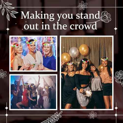 Yunsailing 64 Pcs Christmas Light up LED Flower Crown Glow Party Headband Girl Headpiece Glowing Floral Headdress(Cute)