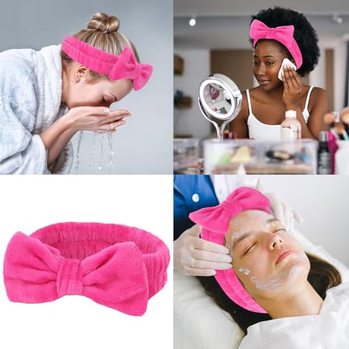 CIEHER 8 Pcs Spa Headbands for Women Girls' Party, Bachelorette Party Favors - Hot Pink Spa Makeup Headband for Teen, Party Gifts for Birthday Skincare Makeup Headbands Face Wash Headbands for Girls