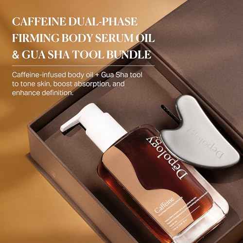 depology Caffeine Body Firming Serum Oil ? Non-greasy Hydrating Body Glow Dual-Phase Oil for Dry, Aging Skin with Gua Sha Tool ? Skin Tightening Oils with Squalane, Camellia & Caffeine ? 5.07 fl oz