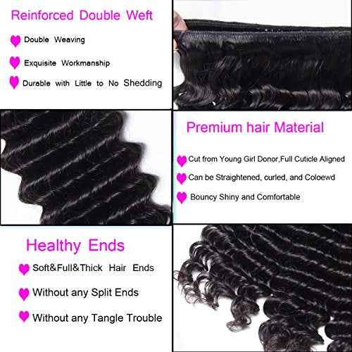 UNICE Deep Wave Human Hair Weave 1 Bundle 24 inch Unprocessed Brazilian Virgin Human Hair Sew in Extensions Natural Color Can be Dyed and Bleaced