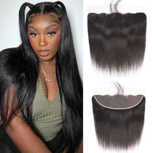 CHEEON 13x4 Transparent HD Lace Frontal 20 Inch Brazilian Straight Lace Frontal Closure Human Hair 100% Unprocessed Virgin Human Hair Frontals Pre Plucked with Baby Hair 150% Density Natural Black