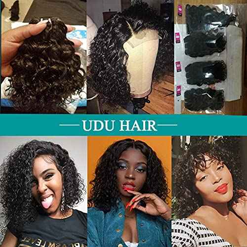 UDU Malaysian 50g 1B# Human Hair Extensions Remy Hair Bundles Short Curly Hair (8 inch without closure)