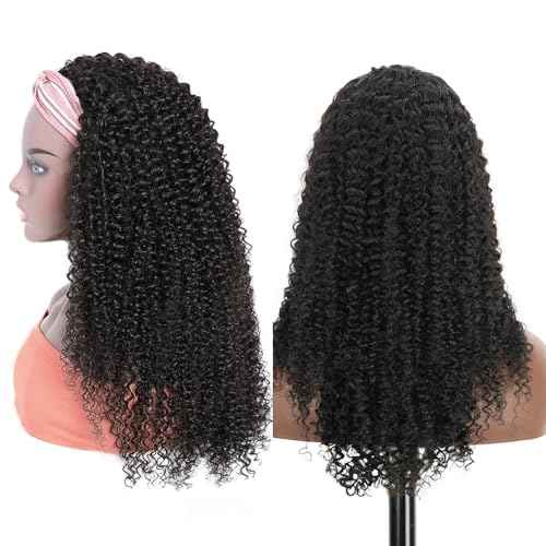 XSY Headband Wig Human Hair Kinky Curly Wigs for Black Women Curly Human Hair Wigs Briazilian Curly None Lace Front Machine Made Wigs Human Hair 26 inch Natural Color