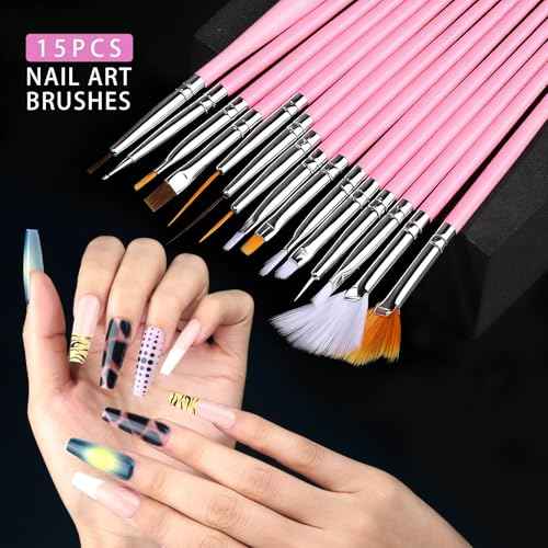 Teenitor 4 Boxes Nail Charms and Gems Set, Nail Rhinestones Nail Kit with Nail Art Brushes Nail Stand, Nail Gems Nail Design Tools with 15pcs Nail Stickers, Gold Nail Pearls for Women Nail Decorations