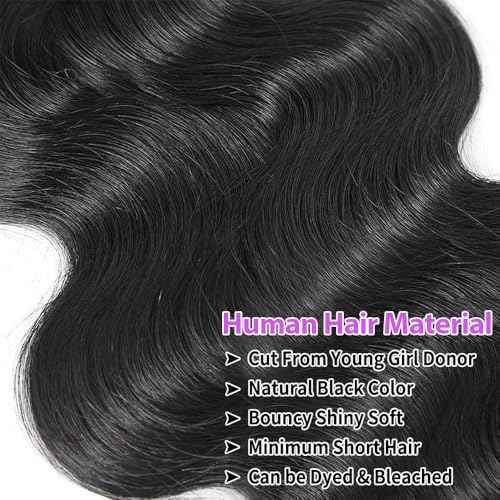 12A Human Hair Bundles 24 26 28 Inch Body Wave 3 Bundles Human Hair 100% Unprocessed Brazilian Virgin Human Hair for Women Natural Black