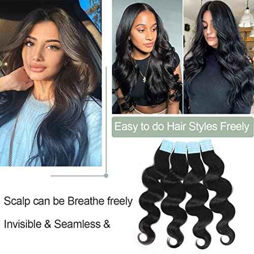 Tape In Hair Extensions 100% Real Remy Human Hair 100g 40pcs/Set Brazilian Virgin Hair Body Wave Tape Ins for Black Women Wavy Seamless Invisible Skin Weft Extensions 18 Inch
