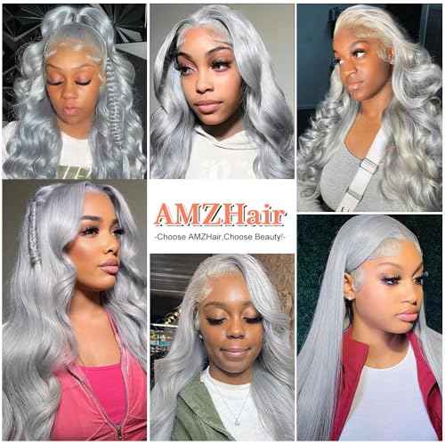 13X6 Silver Grey Lace Front Wig Human Hair Body Wave HD Transparent Grey Lace Front Wigs Human Hair Wear and Go Glueless Wig Preplucked with Baby Hair 24 Inch Gray Hd Lace Frontal Wigs for Black Women