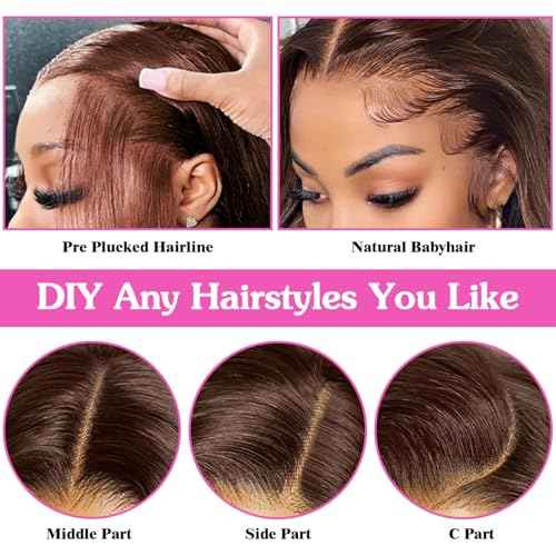 Chocolate Brown Lace Front Wig Human Hair 28 Inch Body Wave 13x6 HD Lace Frontal Wigs Human Hair Pre Plucked for Women