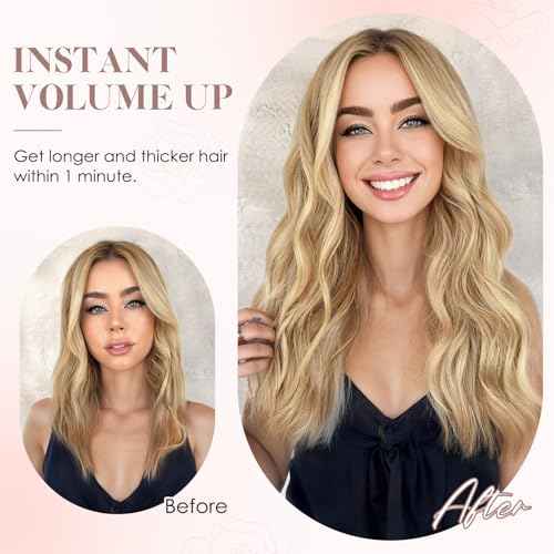 S-noilite Halo Hair Extension Invisible Wire in Real Remy Human Hair Extensions with Clips Adjustable Hidden Wire in Hair Extension for Women 16 inch Camel Bown Highlighted Blonde