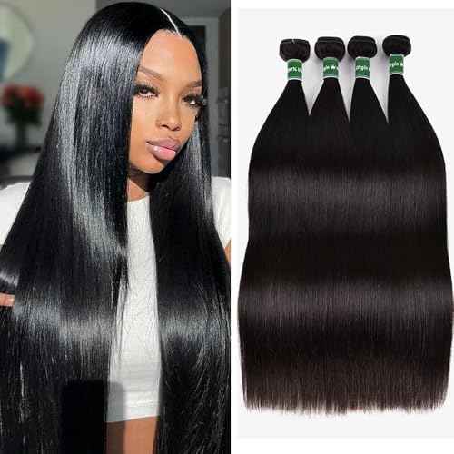 Human Hair Bundles Straight Hair 10A Brazilian Straight Human Hair Bundles 22 24 26 28 Inch 100% Unprocessed Virgin Hair 4 Bundles Raw Remy Hair Bundles Natural Black