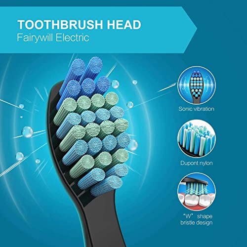 10pcs Electric Toothbrush Replacement Heads Compatible with Fairywill D7/D8/FW507/508/551/917/959/D1/D3-Black