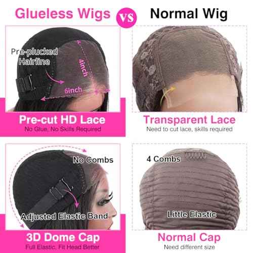 6x4 Deep Wave Lace Front Wigs Human Hair 180% Density Glueless Wigs Human Hair Pre Plucked Cut 6x4 Deep Wave Closure Wig Pre Cut Wigs Human Hair Curly Glueless Wig 24 Inch
