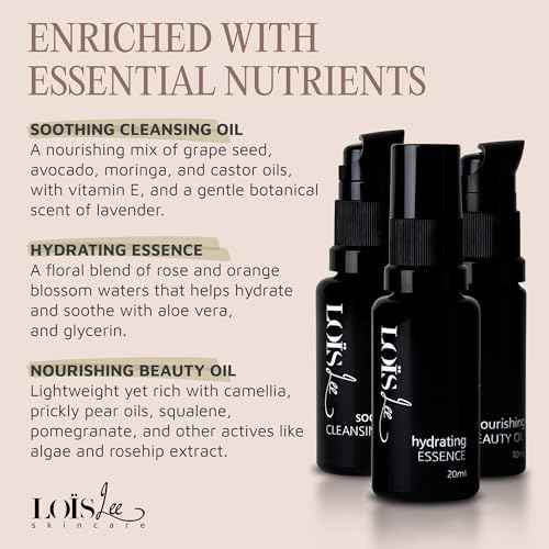 Lo?s Lee Luxury Gift Set ? Try-Out Skincare Set ? Cleansing Oil, Hydrating Essence & Beauty Oil ? 100% Natural, Water-Free, & Fragrance-Free Facial Kit ? 3-Week Supply