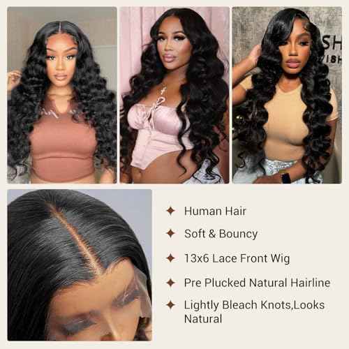 30 Inch Body Wave Lace Front Wigs Human Hair With Baby Hair 13x6 Hd Lace Frontal Wigs Pre Plucked Black Body Wave Wig Human hair 220% Density Long Black Lace Front Wigs For Women