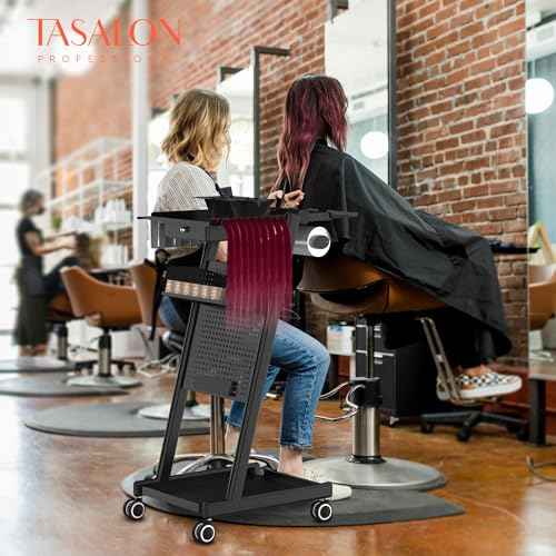 TASALON Premium Multifunctional Rolling Workstation Table with 360 Degree Mute Universal Wheel for Tattoo Work,Beauty Salon Spa Stools Service Storage Tray with Pegboard