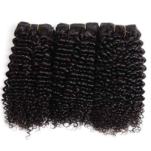 Curly Bundles Human Hair Brazilian Kinky Curly Virgin Hair 18 inch 3 Bundles 9A Grade Unprocessed Remy Virgin Curly Human Hair Weave Extensions with Natural Black Color
