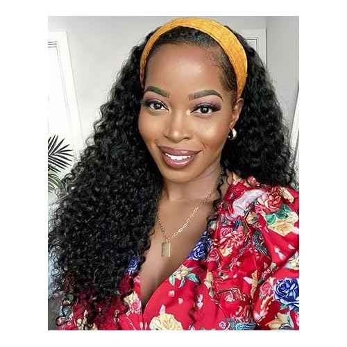 Headband Wig Human Hair Curly Headband Wigs for Black Women Glueless Wear and Go Wig 100% Brazilian Virgin Human Hair Headband wig 150% Density (22inch)