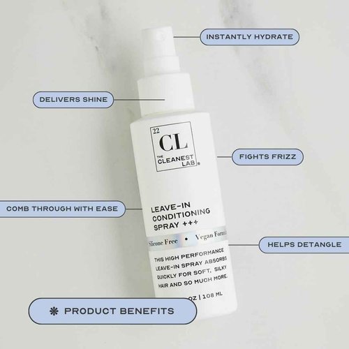 The Cleanest Lab Leave-In Conditioner Mist Spray. Dry & Damaged Hair Treatment. Miracle Hydration Heat Protectant. De-Frizz & Detangles. Add Volume & Prime for Style. 3.6 Fl. Oz