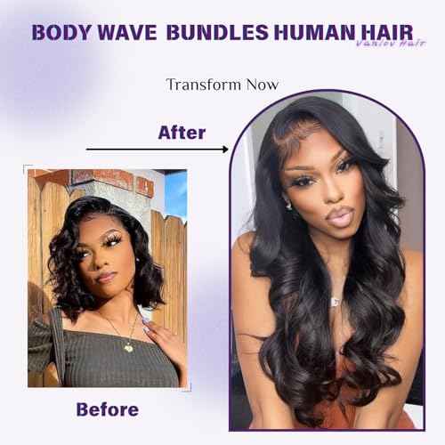 Vanlov Body Wave Bundles Human Hair 16 18 20 Inch Raw Hair Bundles 100% Unprocessed Brazilian Virgin Hair Body Wave 3 Bundles Double Weft Natural Black