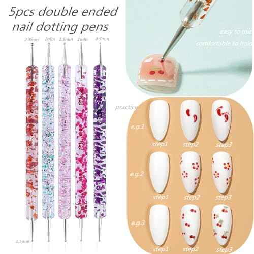 20 Pcs Nail Art Design Tools, 15 Pcs Nail Art Painting Brushes with 5 Pcs Double-end Nail Dotting Tools