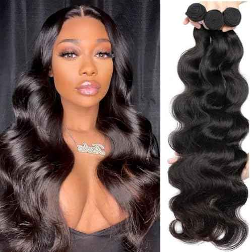 Beautymoon Brazilian Human Hair Weave 3 Bundles Body Wave 12 14 16 Inch 100% Unprocessed Virgin Hair Extensions Tangle-Free Natural Color for Black Women