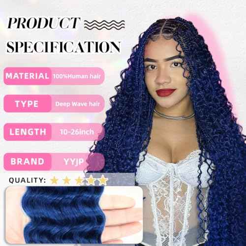 20 Inch Deep Wave Human Braiding Hair for Boho Braids ? 120g 3 Bundles/Pack Blue 100% Unprocessed 12A Brazilian Virgin Human Hair Bulk, No Weft, Wet & Wavy Curly Extensions