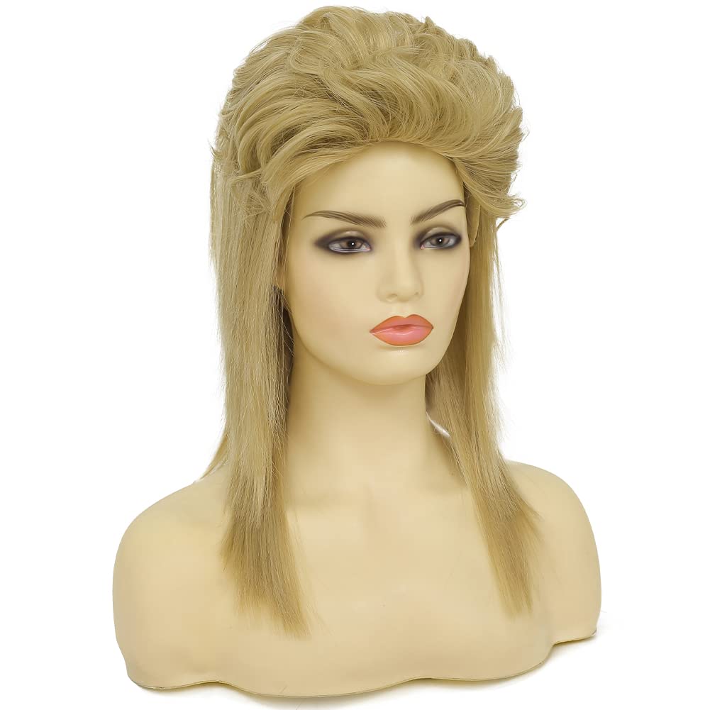 Swiking Blonde Mullet Wigs for Women 80s Costume Wig Curly Soft Heat Resistant Shoulder Length Hair Rocker Cosplay Synthetic Wigs (Blonde)