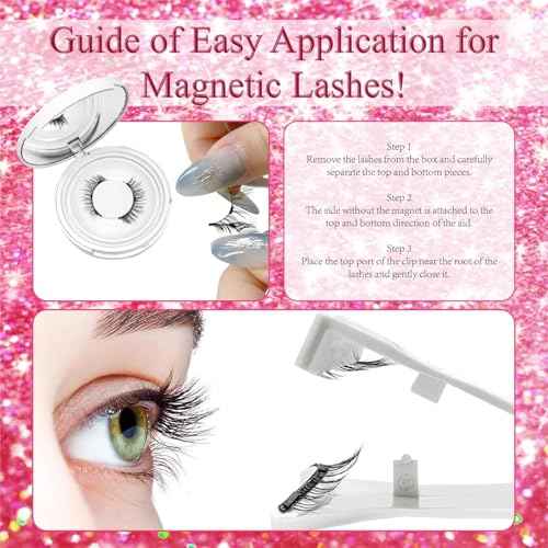 Magnetic Eyelashes 2 Pair Reusable Magnetic Eyelashes with Applicator, No Adhesive Required, Natural-Looking Eyelashes, Eyelash Curler Set, Easy to Wear and Remove