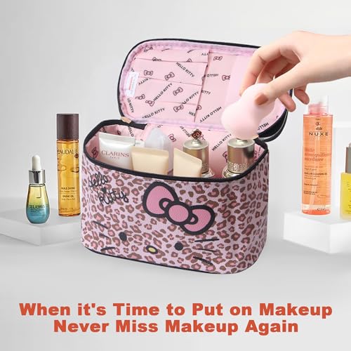 BeautyTimes Large Makeup Bag Travel Cosmetic Bags with Handle Storage Bag Brush Zipper Case Organizer for Women (Pink-C)