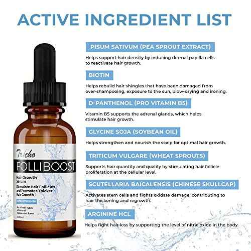 Tricho Labs Folliboost Hair Growth Serum - Natural-Based Formula w/Biotin & Peppermint Oil - Hair Care for Thicker & Fuller Hair - 2oz, 3-Pack